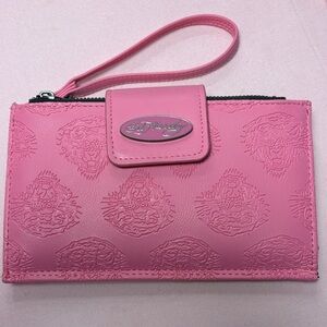 Ed Hardy Vibrant Pink Embossed Wristlet